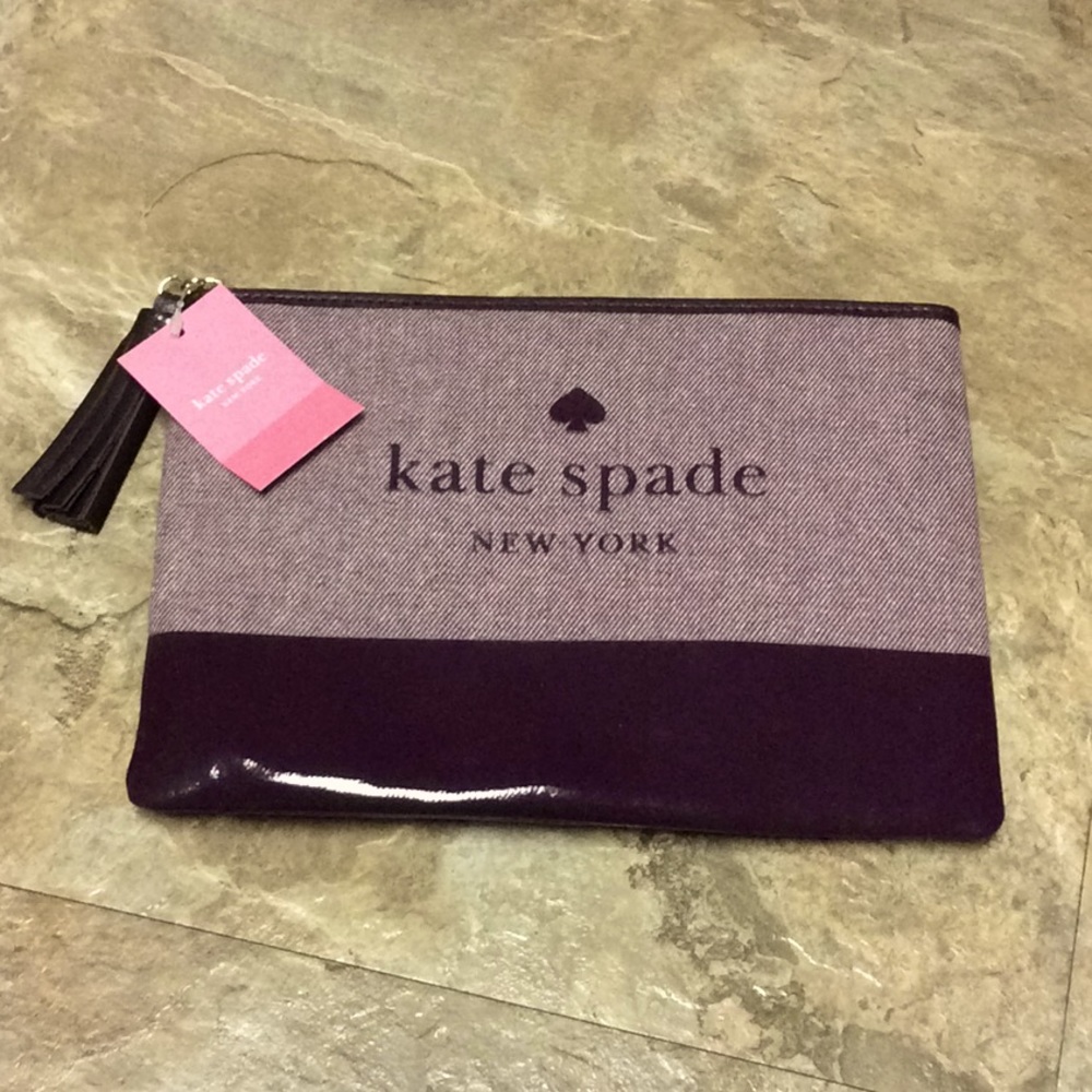 🔴 Kate spade large tweed pouch dark plum - Picture 1 of 6